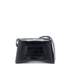 BALENCIAGA SMALL DOWNTOWN SHOULDER BAG CROC EMBOSSED LEATHER BLACK WITH BLACK HARDWARE