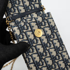 DIOR SADDLE PHONE POUCH DIOR OBLIQUE JACQUARD BLUE GHW