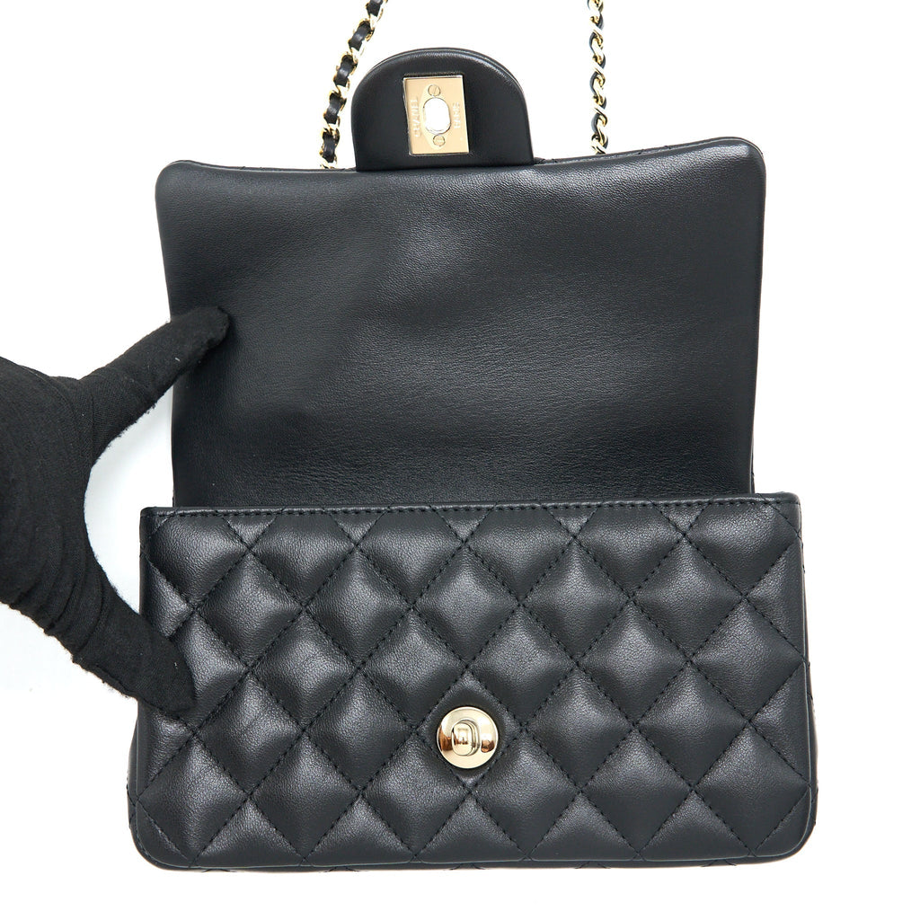 CHANEL TOP HANDLE MINI RECTANGULAR FLAP BAG LAMBSKIN BLACK LGHW (MICROCHIP)