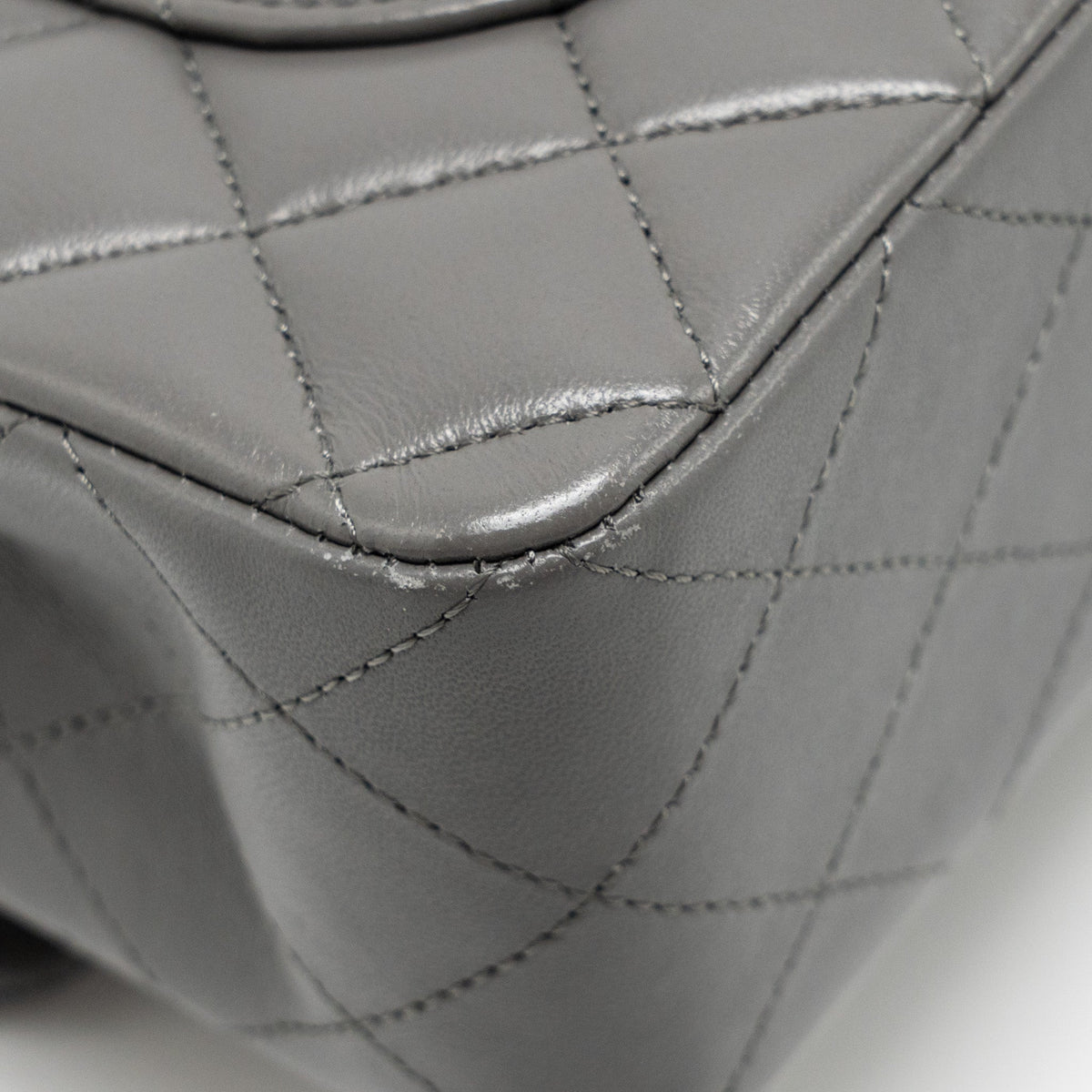 CHANEL SMALL CLASSIC DOUBLE FLAP BAG LAMBSKIN GREY LGHW (MICROCHIP)