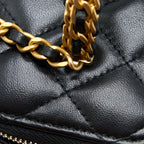 CHANEL TOP TWIST CHAIN HANDLE LONG VANITY WITH CHAIN LAMBSKIN BLACK BRUSHED GHW (MICROCHIP)