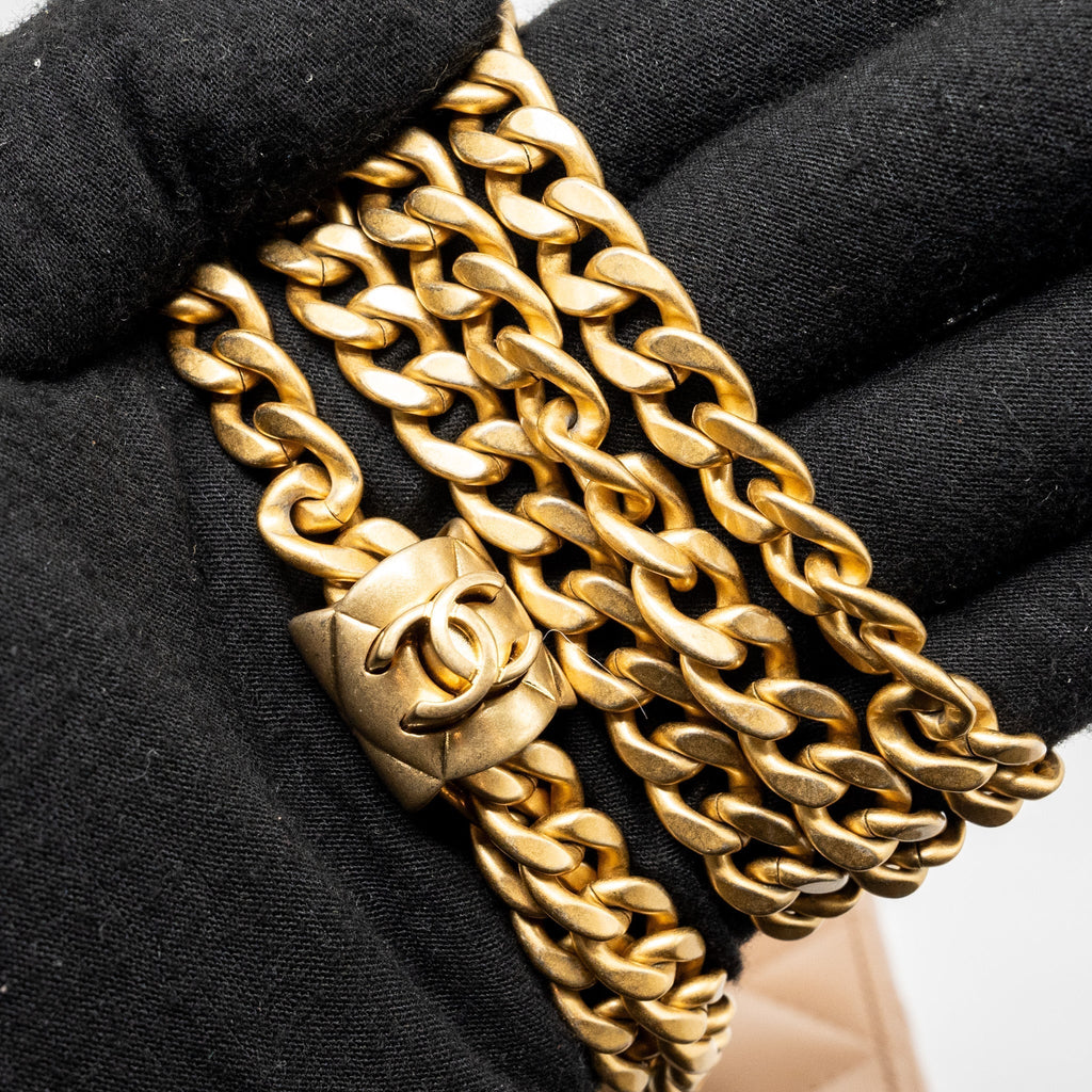 CHANEL GOLD PILLAR LONG VANITY CASE WITH ADJUSTABLE CHAIN LAMBSKIN DARK BEIGE GHW (MICROCHIP)