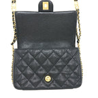 CHANEL 23C MINI FLAP BAG WITH CC LOGO CHAIN GRAINED CALFSKIN BLACK GHW (MICROCHIP)