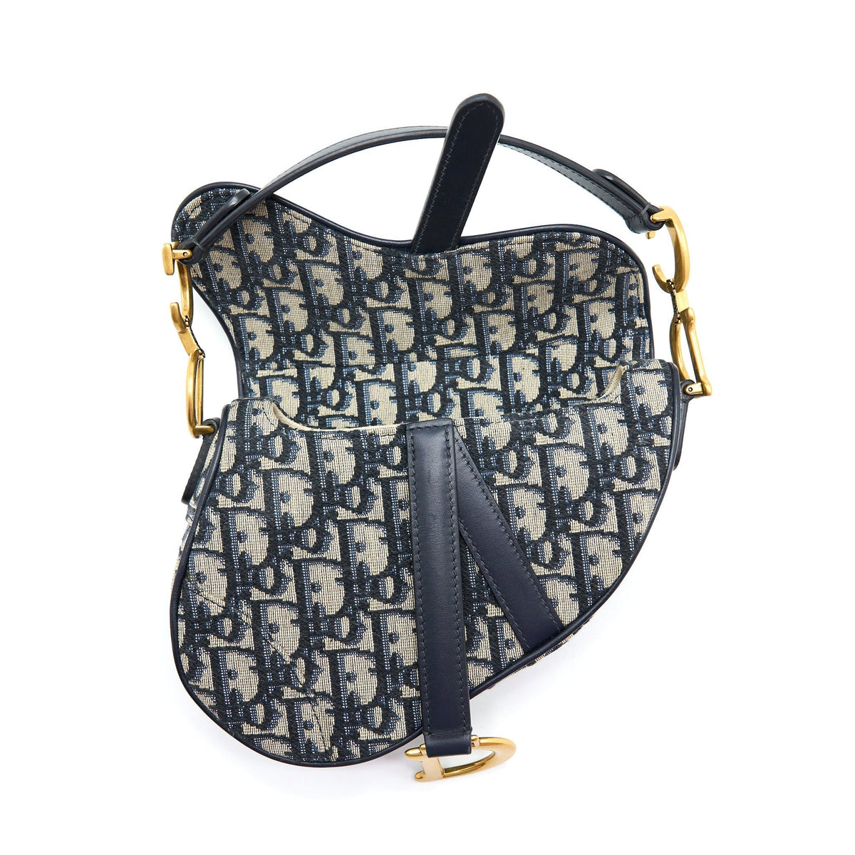DIOR MINI SADDLE BLUE OBLIQUE GHW