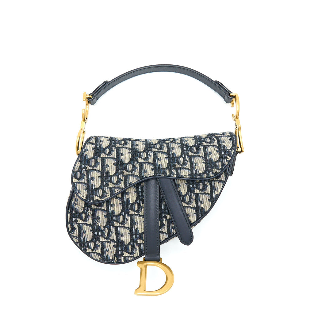 DIOR MINI SADDLE BLUE OBLIQUE GHW