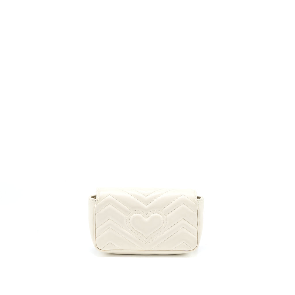 GUCCI GG MARMONT SUPER MINI BAG MATELASSÉ WHITE BRUSHED GHW