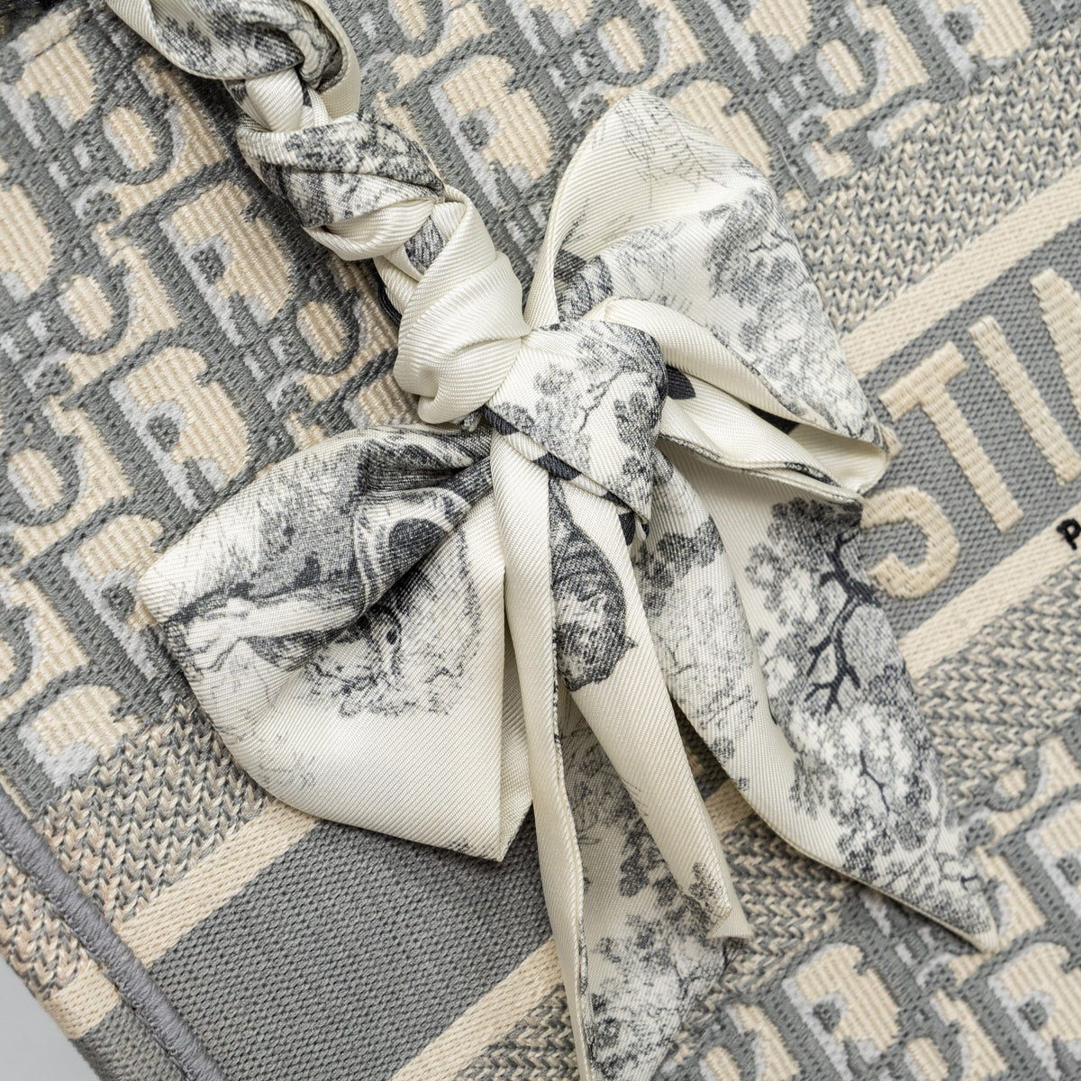 DIOR MEIDUM BOOK TOTE DIOR OBLIQUE EMBROIDERY CANVAS ECRU/GREY