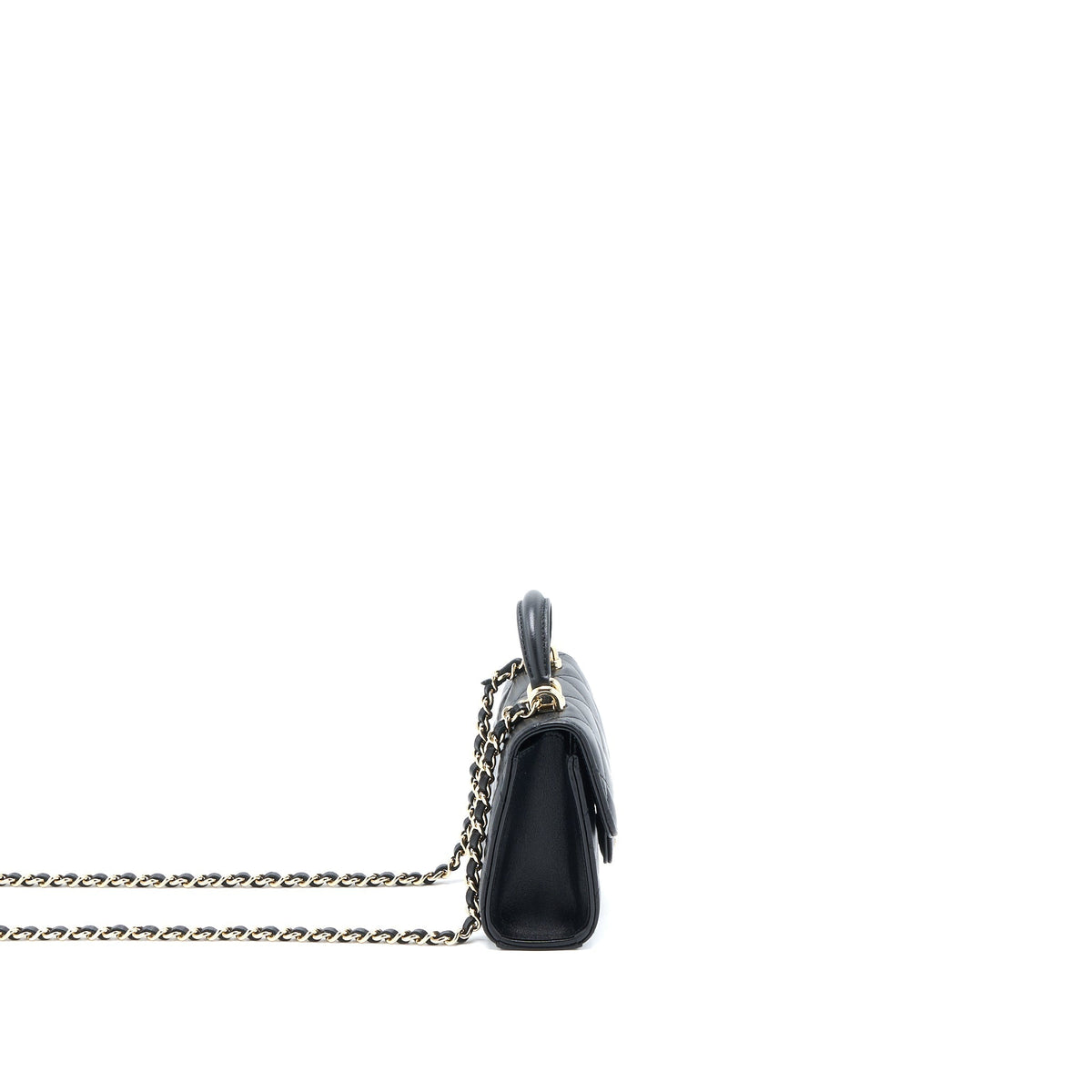 CHANEL TOP HANDLE MINI FLAP CHAIN BAG LAMBSKIN BLACK LGHW