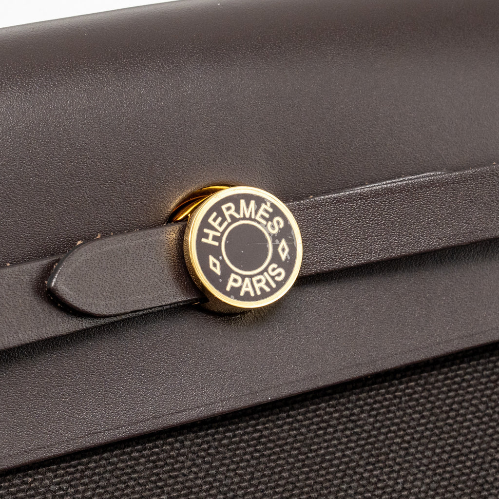 Hermes herbag mini canvas / hunter leather ebene GHW