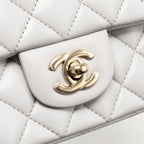 CHANEL TOP HANDLE MINI RECTANGULAR FLAP BAG LAMBSKIN LIGHT GREY LGHW (MICROCHIP)
