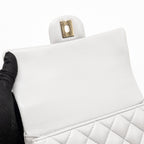 CHANEL TOP HANDLE MINI RECTANGULAR FLAP BAG LAMBSKIN LIGHT GREY LGHW (MICROCHIP)