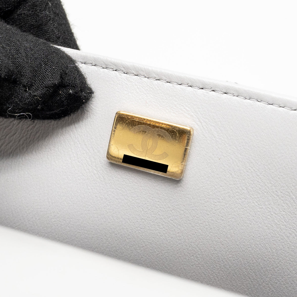 CHANEL TOP HANDLE MINI RECTANGULAR FLAP BAG LAMBSKIN LIGHT GREY LGHW (MICROCHIP)