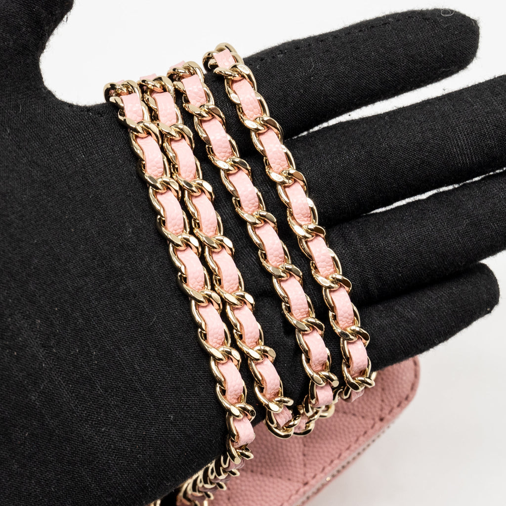 Chanel mini long vanity case with chain caviar pink LGHW