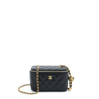 CHANEL 22A PEARL CRUSH LONG VANITY WITH CHAIN LAMBSKIN BLACK GHW