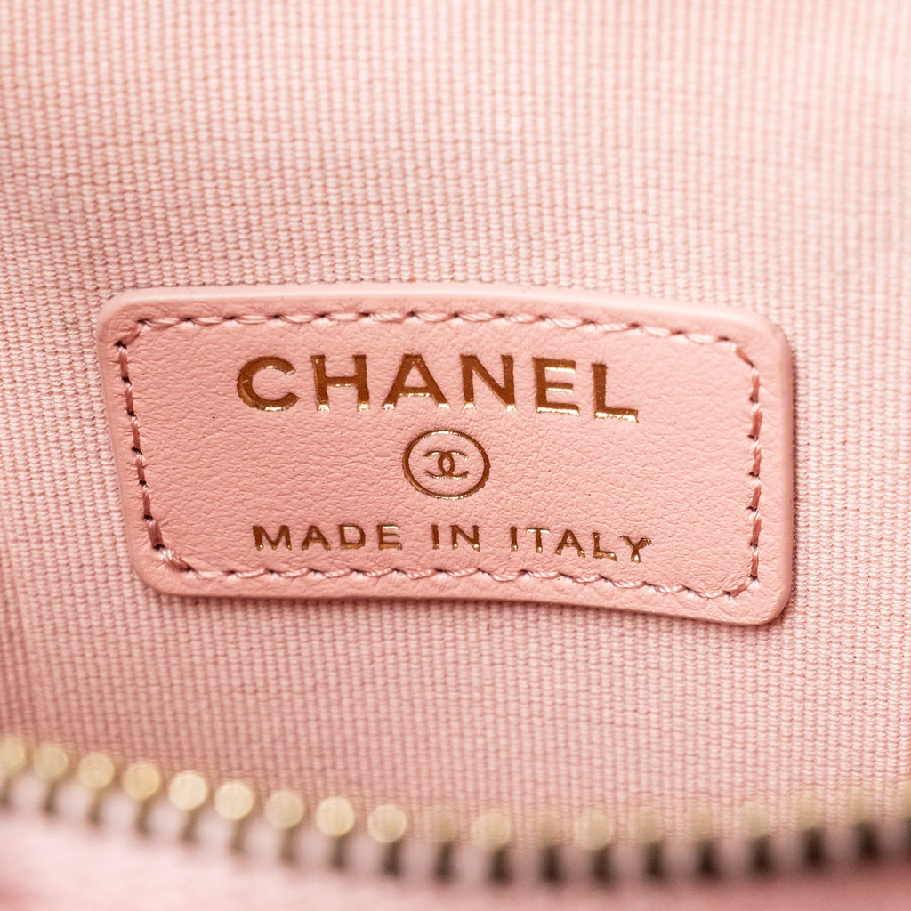 Chanel mini long vanity case with chain caviar pink LGHW