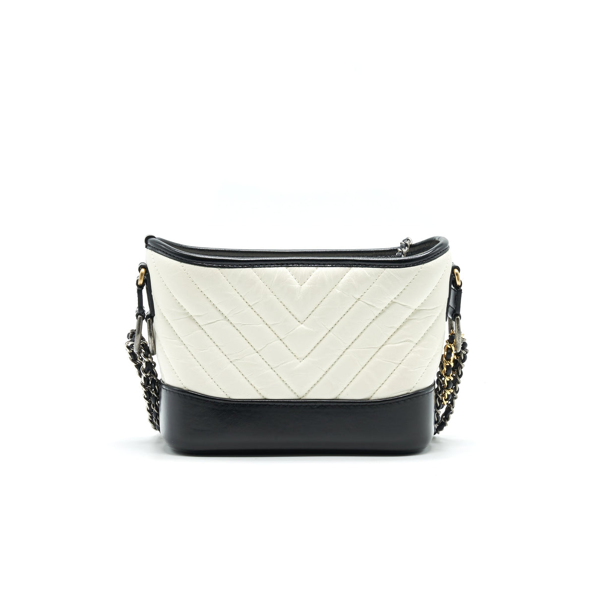 CHANEL CHEVRON SMALL GABRIELLE HOBO BAG WHITE/ BLACK