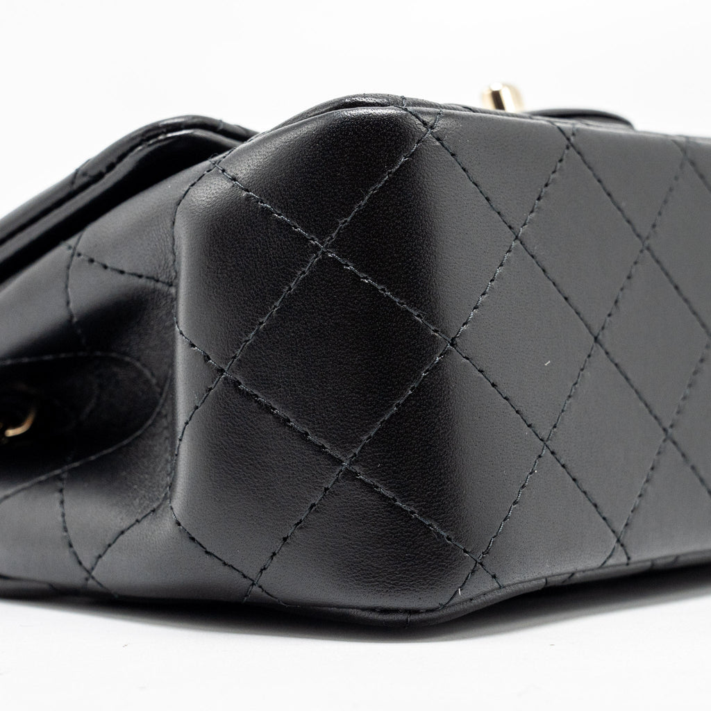 CHANEL MINI SQUARE FLAP BAG LAMBSKIN BLACK LGHW (MICROCHIP)