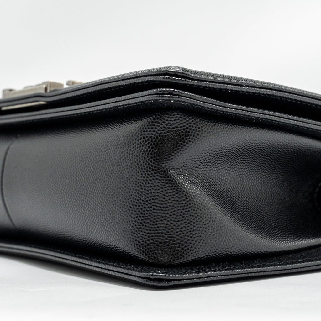 CHANEL MEDIUM BOY BAG CAVIAR BLACK RUTHENIUM HARDWARE (MICROCHIP)