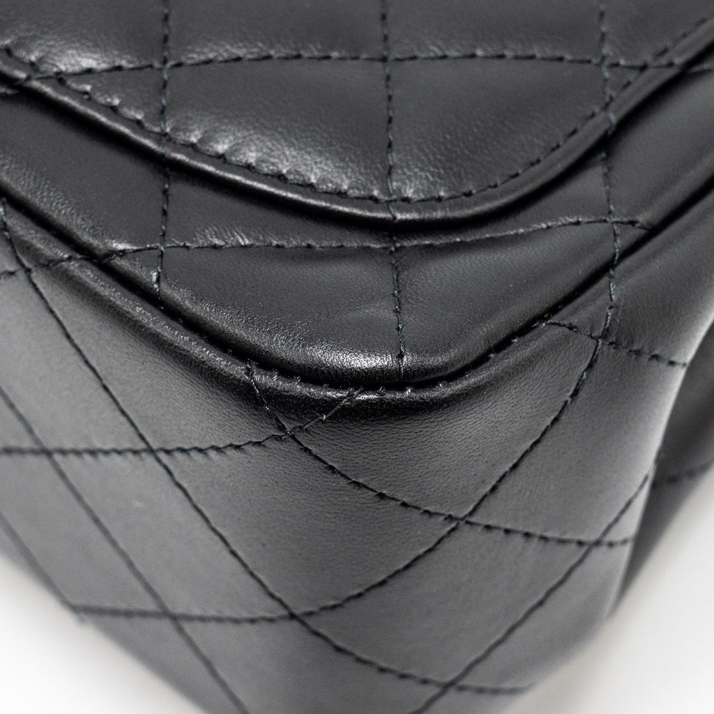 CHANEL MINI SQUARE FLAP BAG LAMBSKIN BLACK LGHW (MICROCHIP)