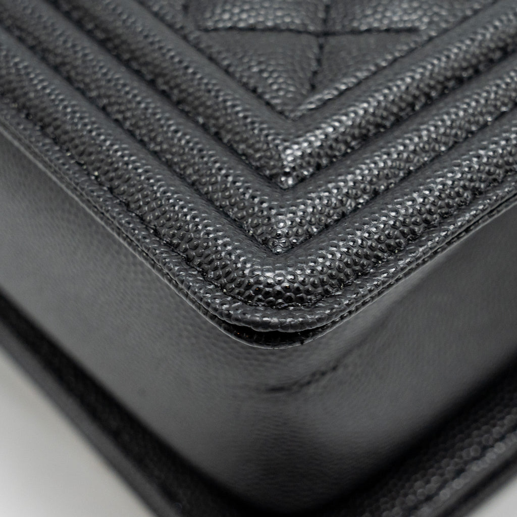 CHANEL MEDIUM BOY BAG CAVIAR BLACK RUTHENIUM HARDWARE (MICROCHIP)