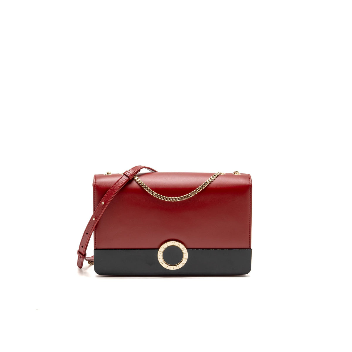 Bvlgari chain flap shoulder bag calfskin Red/Black LGHW