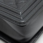 CHANEL MEDIUM BOY BAG CAVIAR BLACK RUTHENIUM HARDWARE (MICROCHIP)