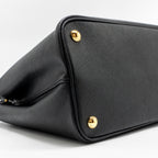 PRADA MEDIUM SAFFIANO CUIR TOTE BAG LEATHER BLACK/FUOCO GHW