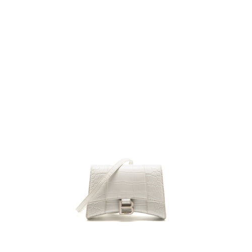 Balenciaga hourglass belt bag croc-embossed calfskin white SHW
