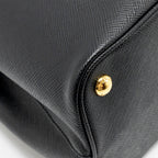 PRADA MEDIUM SAFFIANO CUIR TOTE BAG LEATHER BLACK/FUOCO GHW