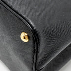 PRADA MEDIUM SAFFIANO CUIR TOTE BAG LEATHER BLACK/FUOCO GHW