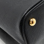 PRADA MEDIUM SAFFIANO CUIR TOTE BAG LEATHER BLACK/FUOCO GHW
