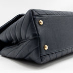 Chanel Medium Chevron Coco Handle Bag Caviar with Lizard Handle Navy GHW