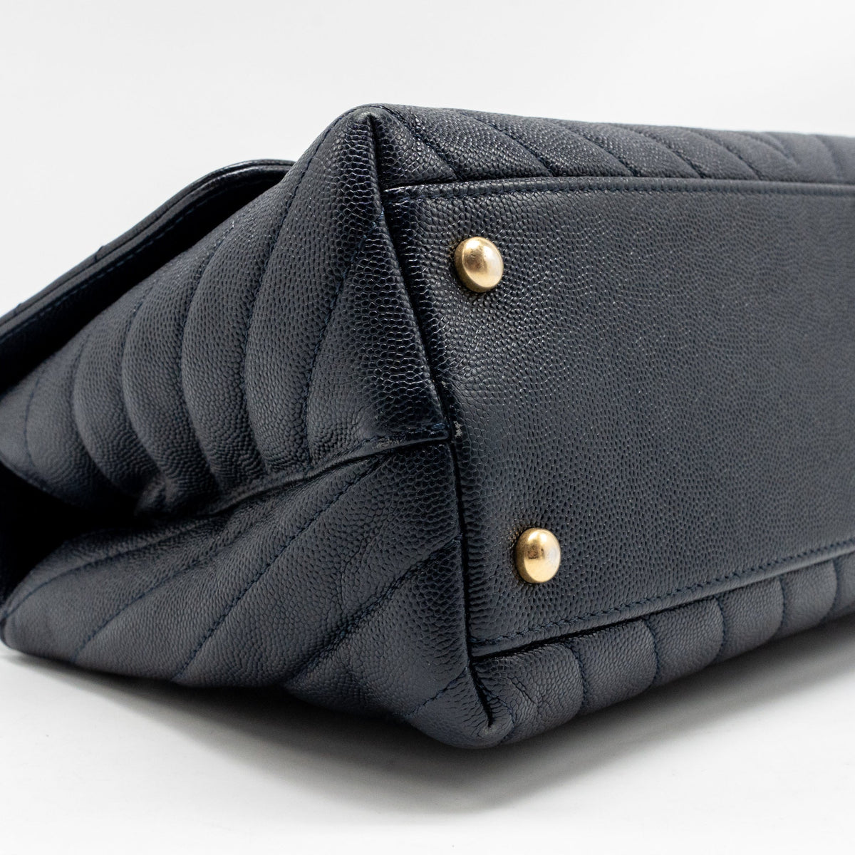 Chanel Medium Chevron Coco Handle Bag Caviar with Lizard Handle Navy GHW