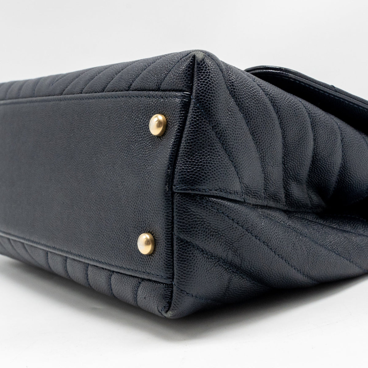 Chanel Medium Chevron Coco Handle Bag Caviar with Lizard Handle Navy GHW