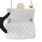 CHANEL PEARL CRUSH MINI RECTANGULAR FLAP BAG LAMBSKIN LIGHT GREY GHW (MICROCHIP)