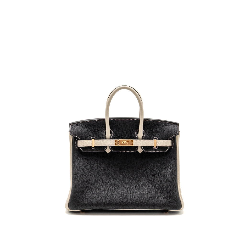 Hermes birkin 25 special order togo craie/black with mauve pale stitching RGHW