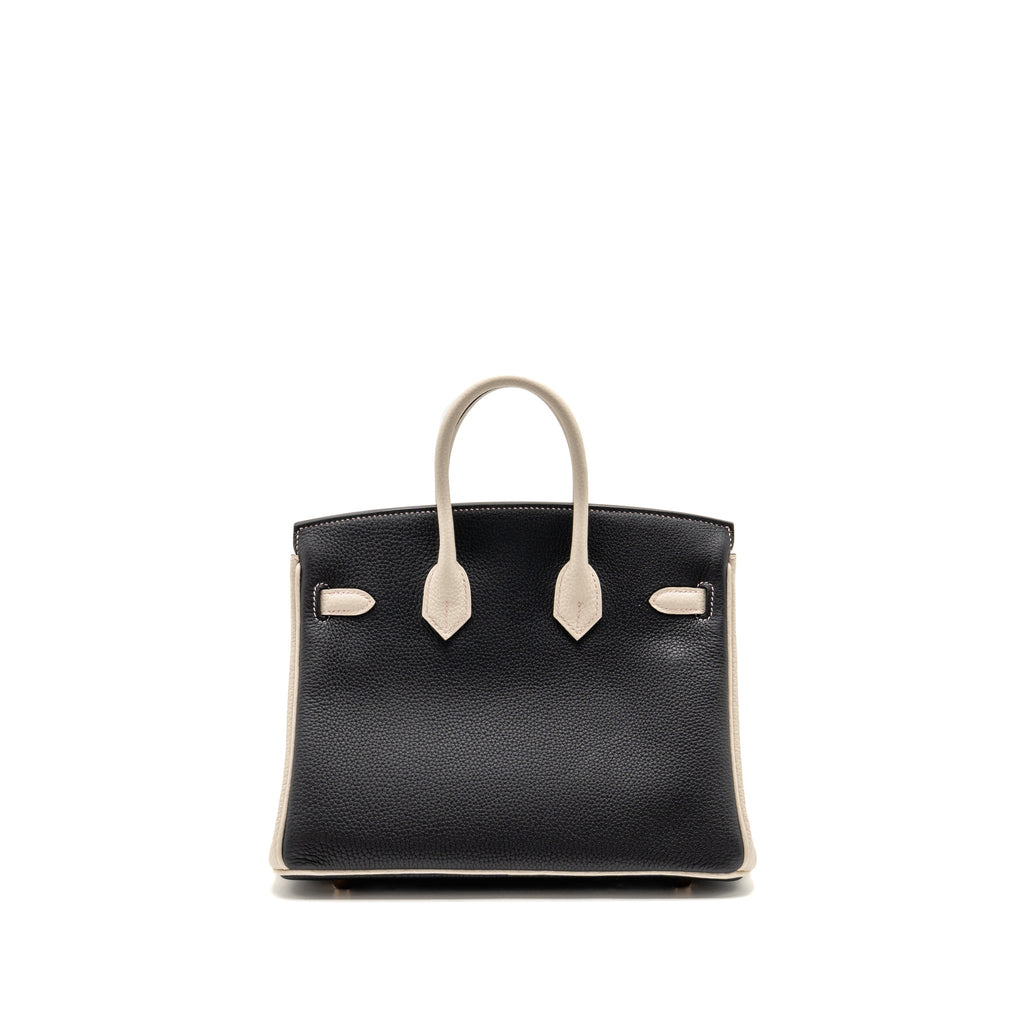 Hermes birkin 25 special order togo craie/black with mauve pale stitching RGHW