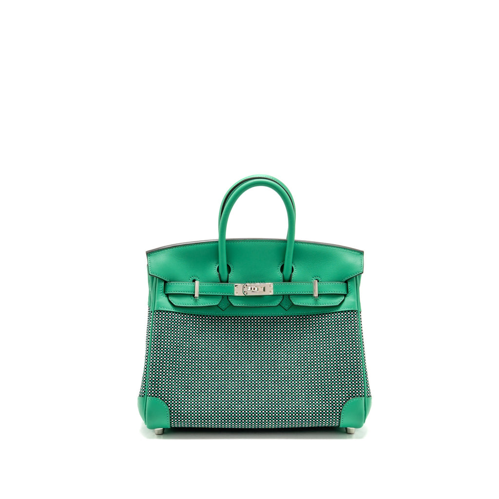 Hermes Birkin 25 Toile Quadrille/Swift Noir-Blanc-Menthe/Menthe SHW