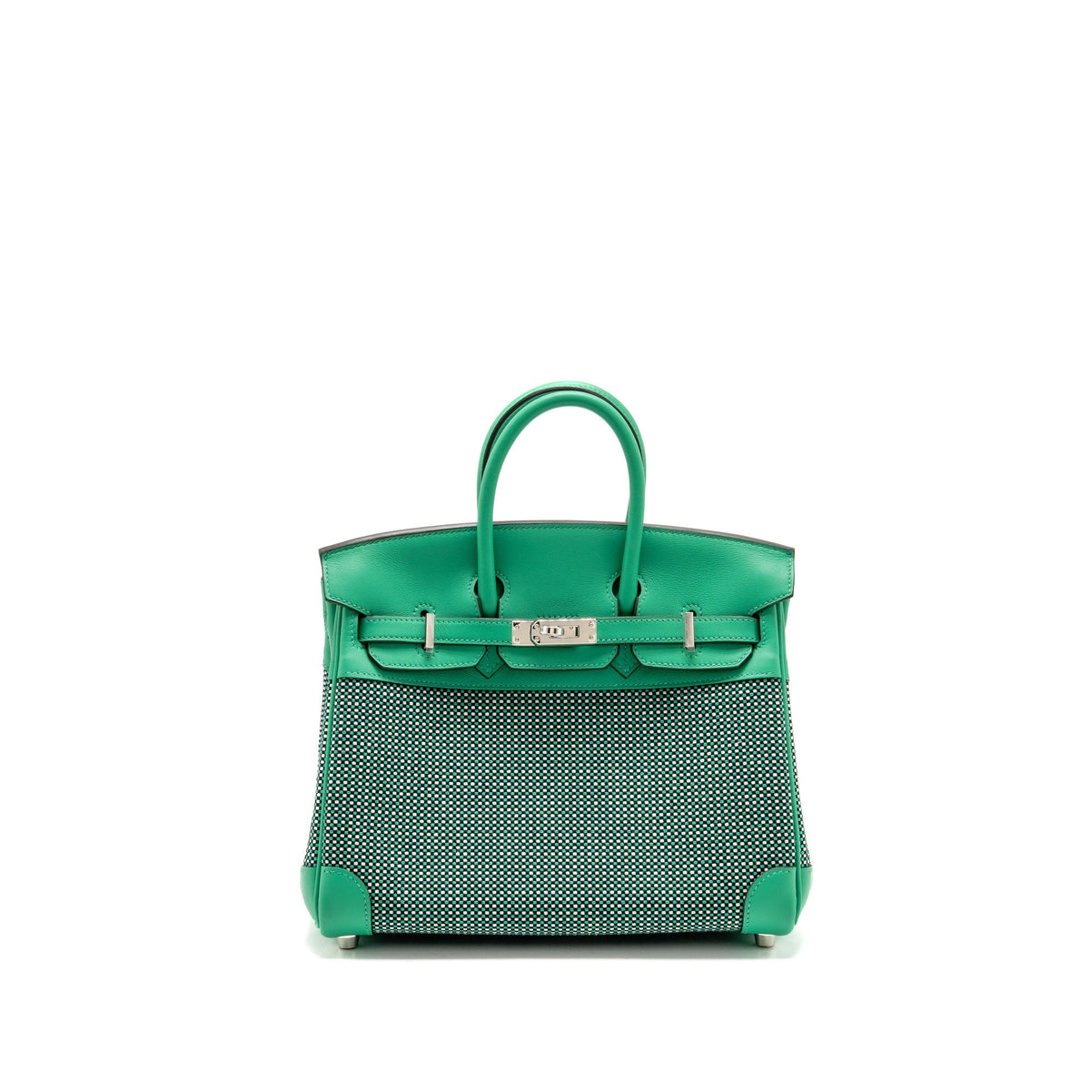 Hermes Birkin 25 Toile Quadrille/Swift Noir-Blanc-Menthe/Menthe SHW