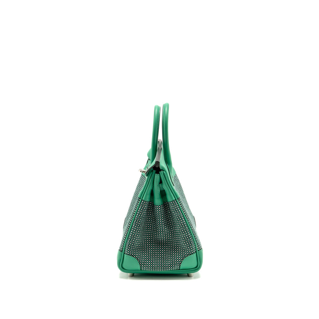 Hermes Birkin 25 Toile Quadrille/Swift Noir-Blanc-Menthe/Menthe SHW