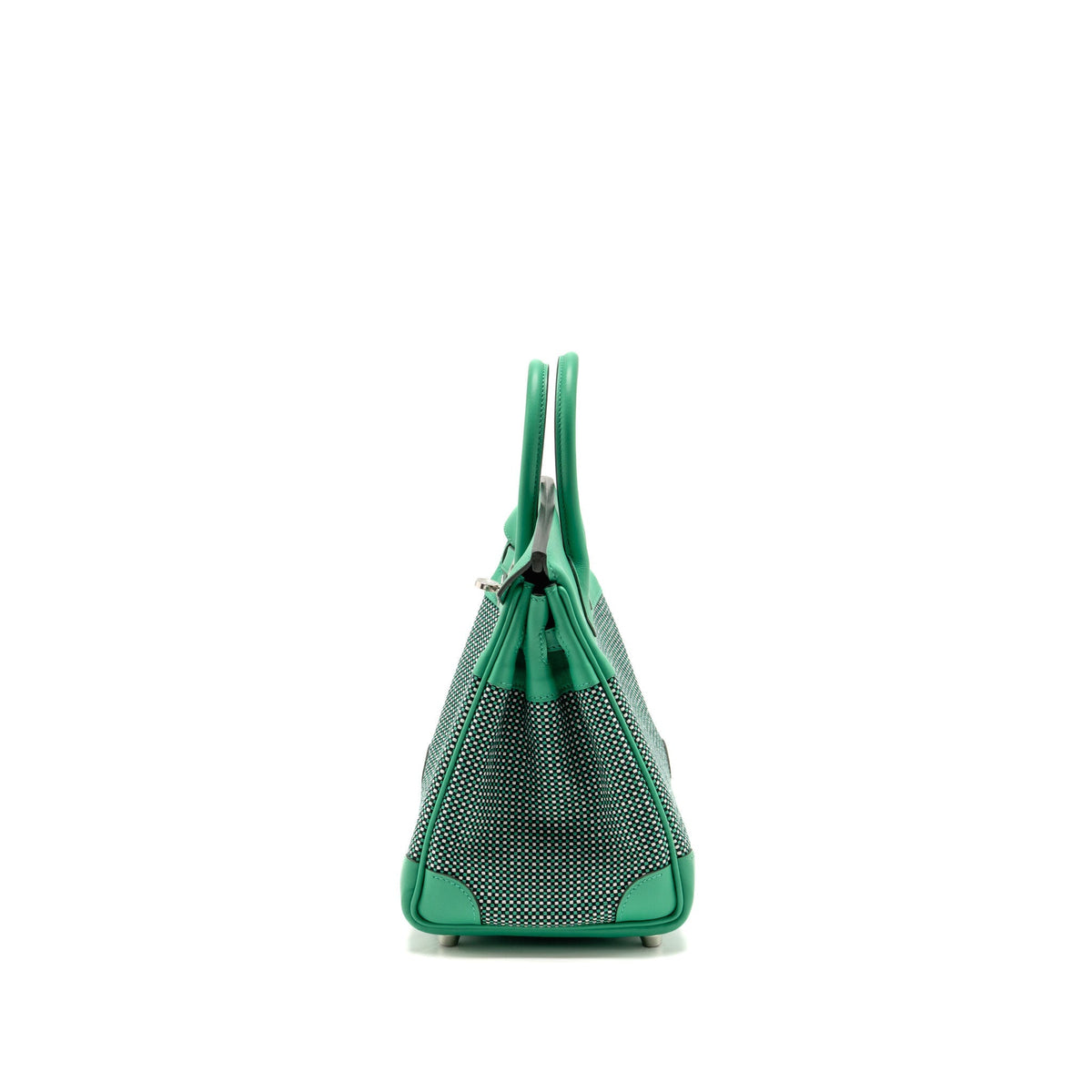 Hermes Birkin 25 Toile Quadrille/Swift Noir-Blanc-Menthe/Menthe SHW