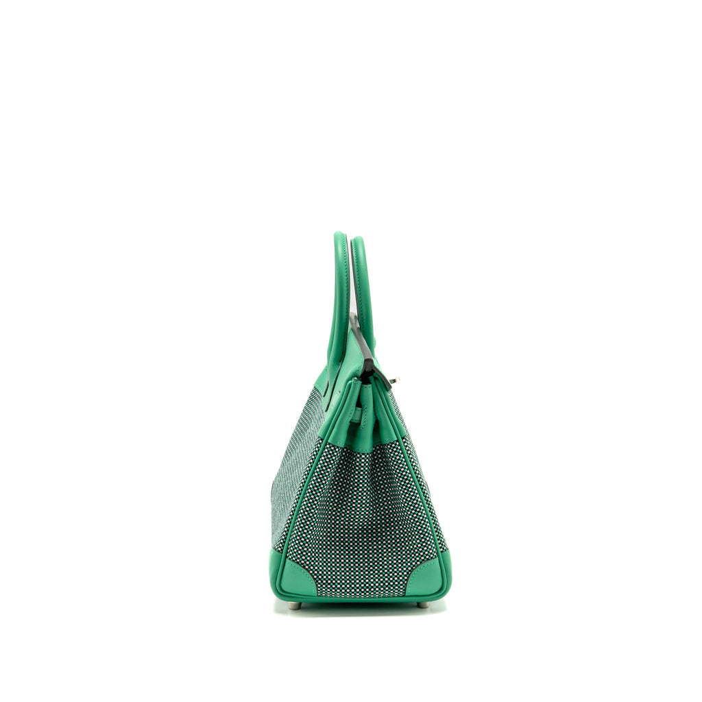 Hermes Birkin 25 Toile Quadrille/Swift Noir-Blanc-Menthe/Menthe SHW