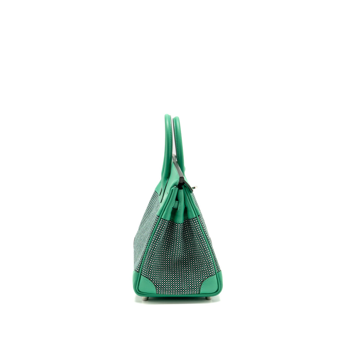 Hermes Birkin 25 Toile Quadrille/Swift Noir-Blanc-Menthe/Menthe SHW