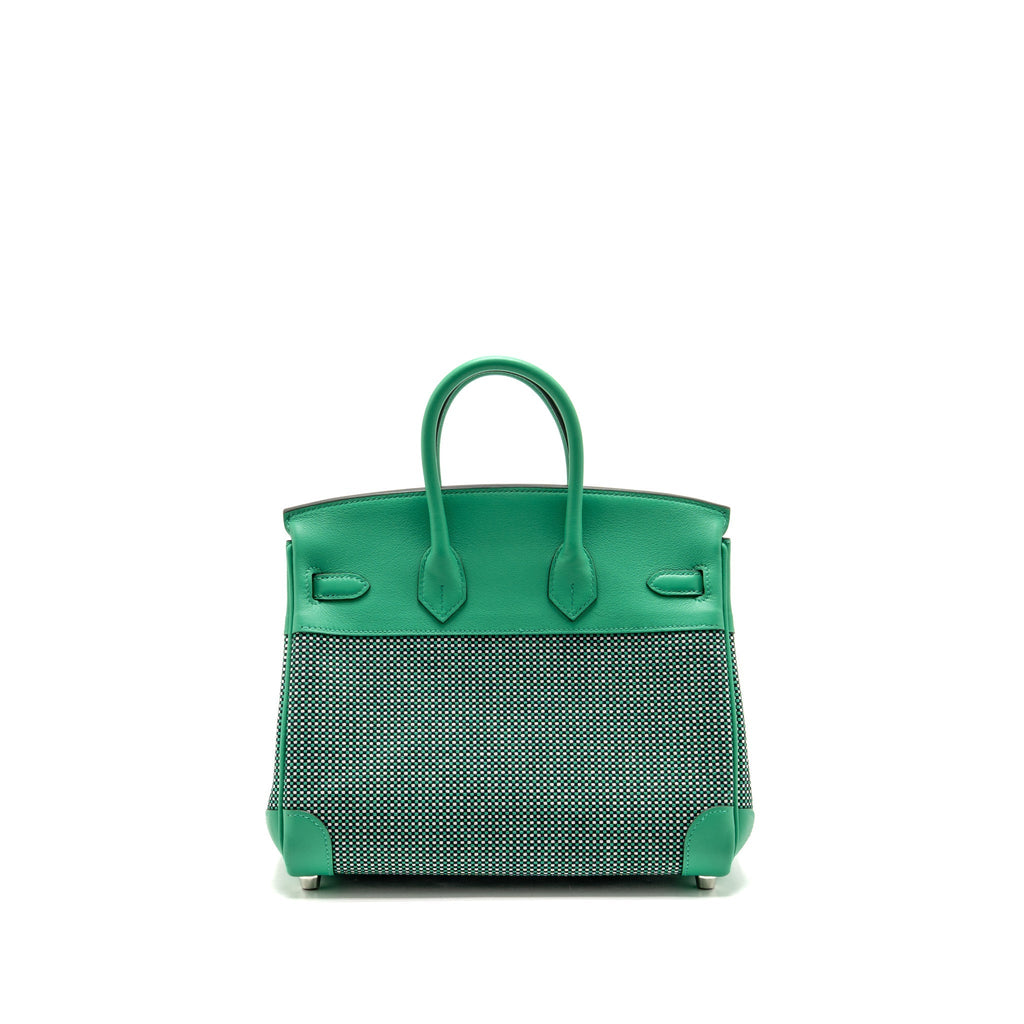 Hermes Birkin 25 Toile Quadrille/Swift Noir-Blanc-Menthe/Menthe SHW