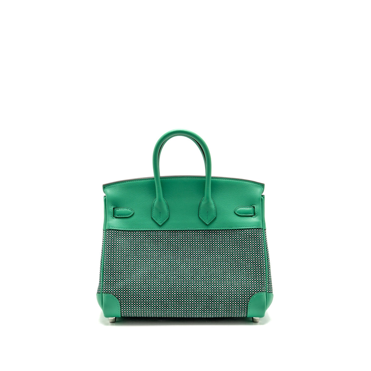 Hermes Birkin 25 Toile Quadrille/Swift Noir-Blanc-Menthe/Menthe SHW