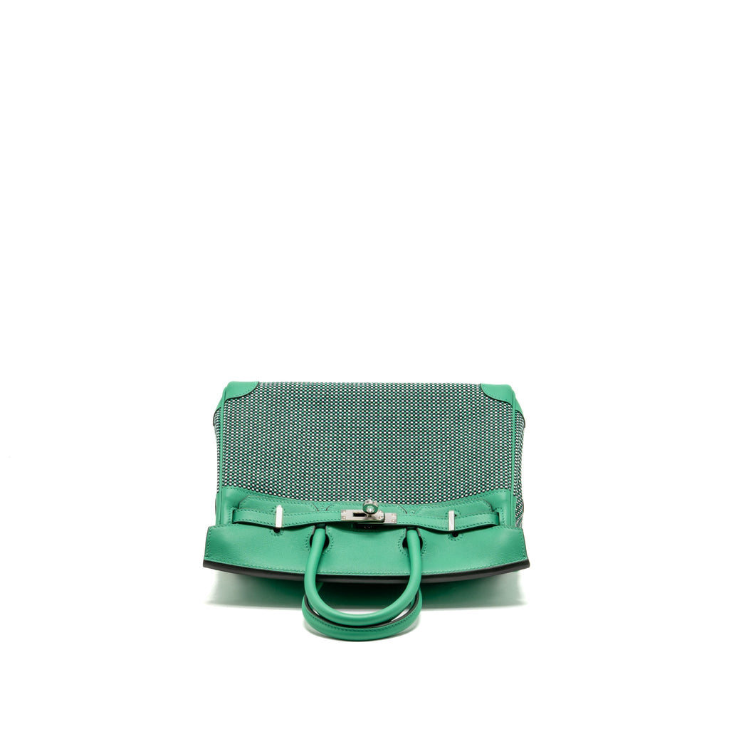 Hermes Birkin 25 Toile Quadrille/Swift Noir-Blanc-Menthe/Menthe SHW