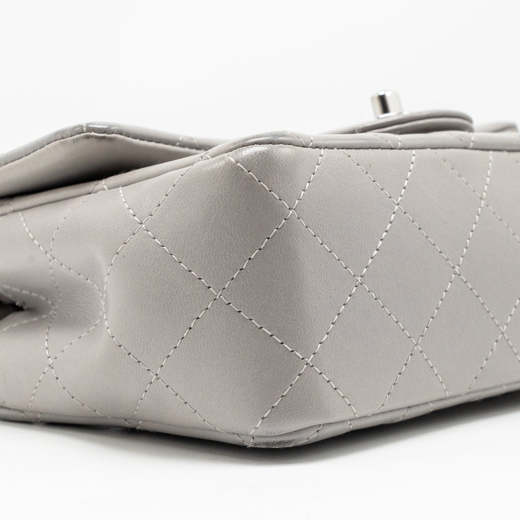 Chanel Mini Rectangular flap bag lambskin grey SHW (microchip)