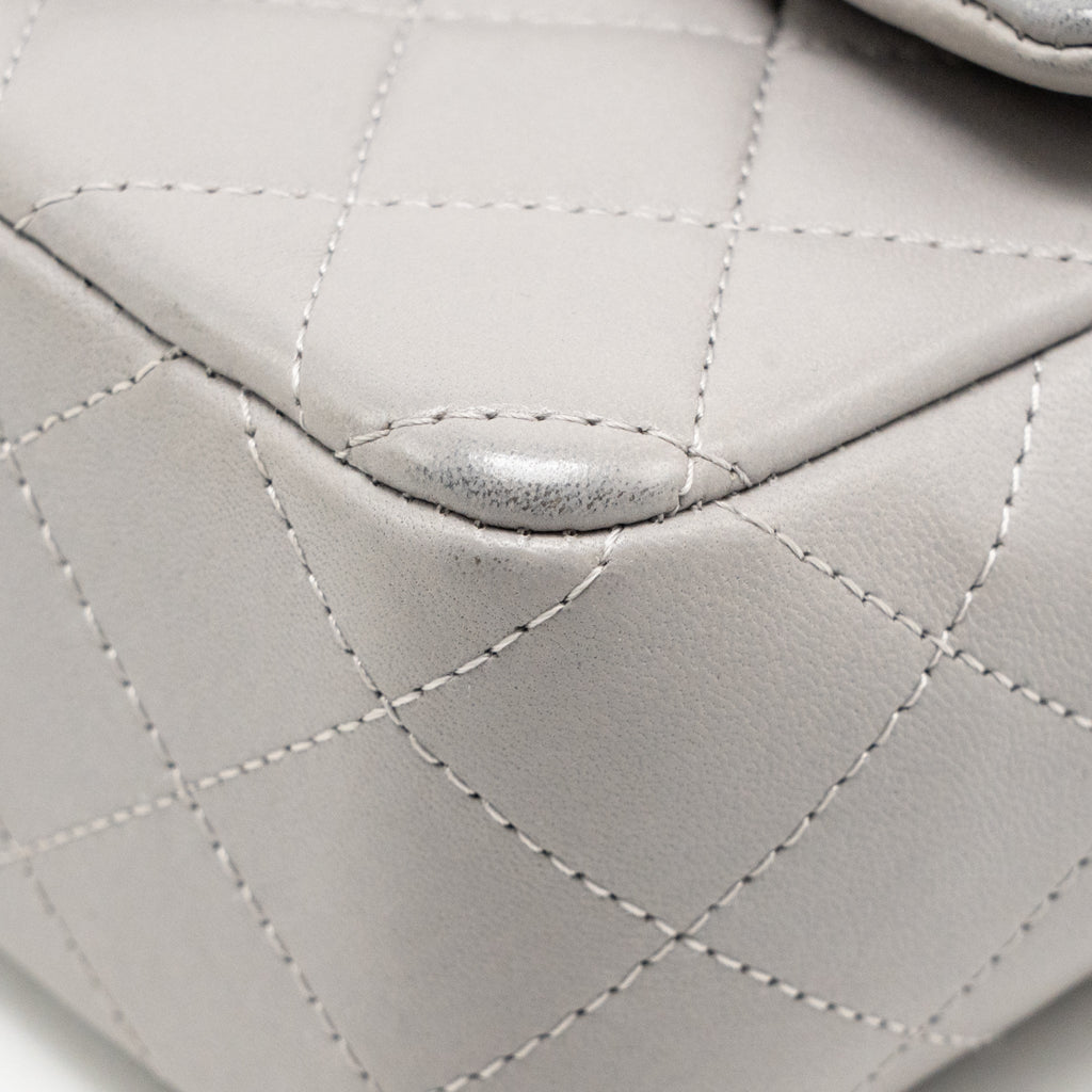Chanel Mini Rectangular flap bag lambskin grey SHW (microchip)