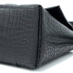 BALENCIAGA SMALL DOWNTOWN SHOULDER BAG CROC EMBOSSED LEATHER BLACK WITH BLACK HARDWARE