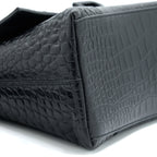 BALENCIAGA SMALL DOWNTOWN SHOULDER BAG CROC EMBOSSED LEATHER BLACK WITH BLACK HARDWARE